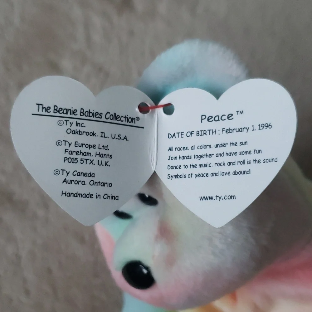 Peace ✌Tiedye Bear Ty Beanie Baby 🐻 Gift, Kids Toy, Rare Collectible, NWT - Picture 5 of 11